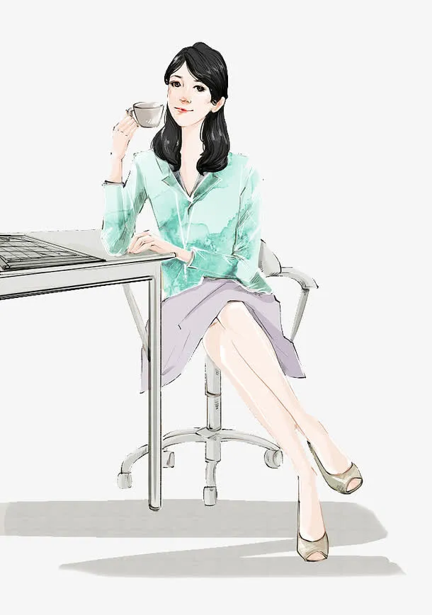 水彩插图放松心情喝茶免抠