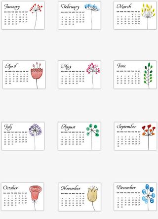 手绘新年水墨台历免抠