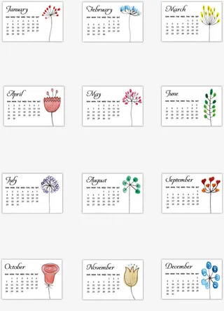 手绘新年水墨台历免抠