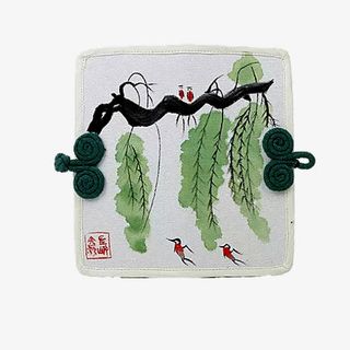 水墨垂柳布包免抠