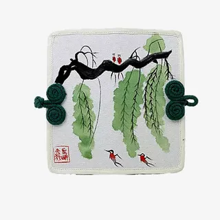 水墨垂柳布包免抠