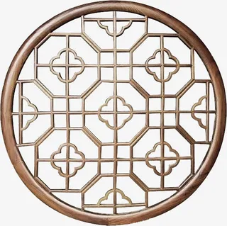 棕色中国风木窗装饰图案免抠