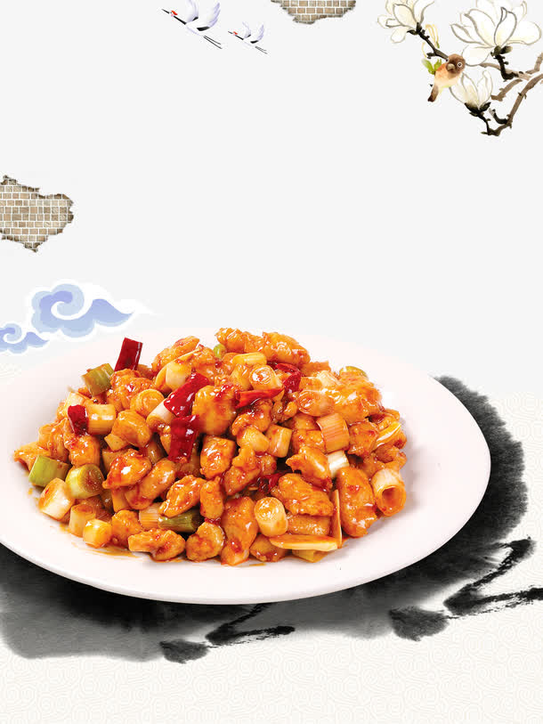 中国风美食宫保鸡丁免抠