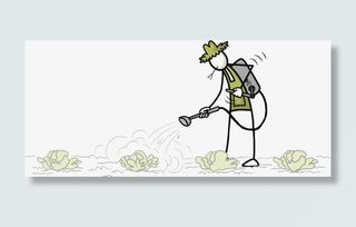 背着喷洒箱带着帽子在田里洒水的免抠