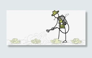 背着喷洒箱带着帽子在田里洒水的免抠