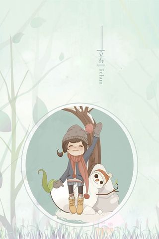 卡通女孩童趣立春文艺范小清新背景高清