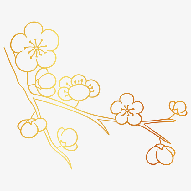 烫金梅花花卉素材免抠