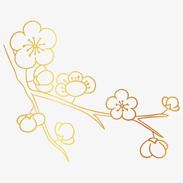 烫金梅花花卉素材免抠