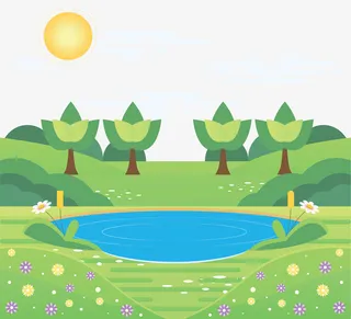 美丽春天郊外的池塘免抠