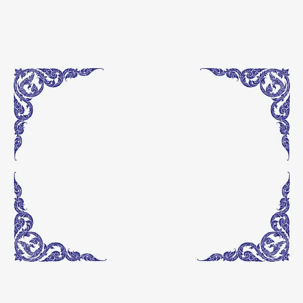矢量蓝色青花瓷装饰边框免抠