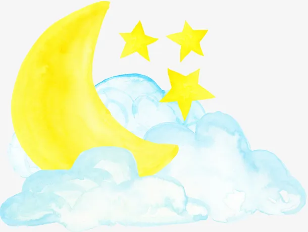 卡通手绘黄色的月丽星星免抠