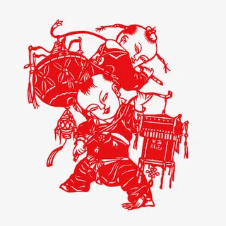 中国娃娃剪纸免抠