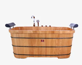 现代中国风橡木浴桶全套喷头免抠