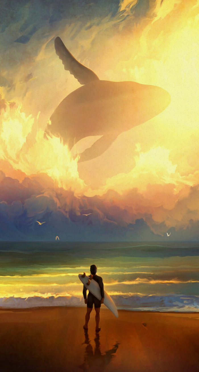 黄昏沙滩冲浪的人海报背景高清