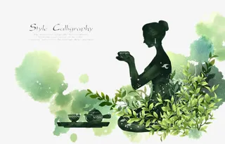 喝茶养生的女人免抠