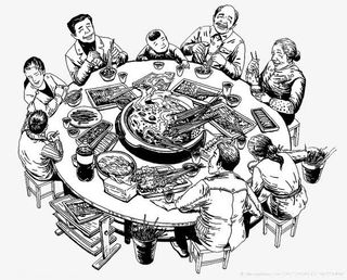 中国风吃火锅冒菜的人免抠