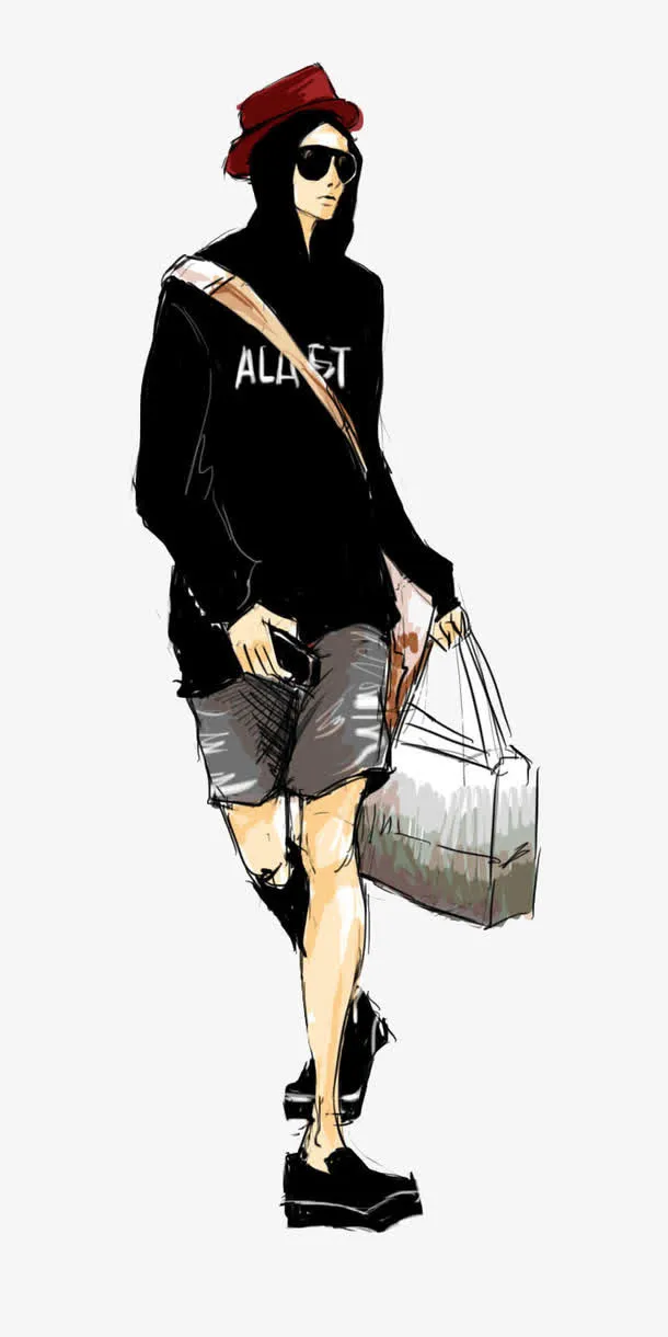 帅气休闲明星时装男孩插画免抠