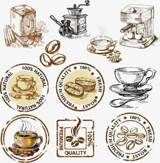 怀旧咖啡明信片邮戳免抠