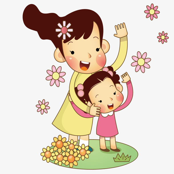 草坪上的妈妈和小孩免抠
