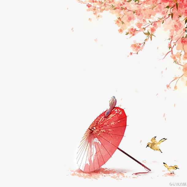 水墨手绘彩色小鸟插画免抠