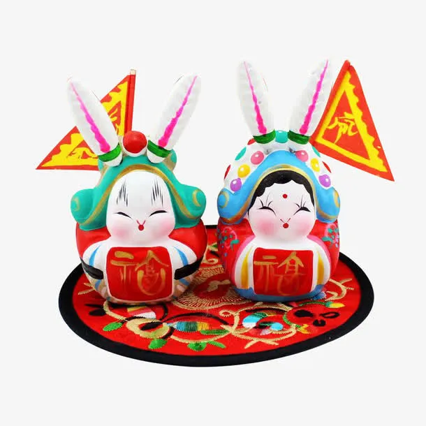 面塑一对吉祥娃娃免抠