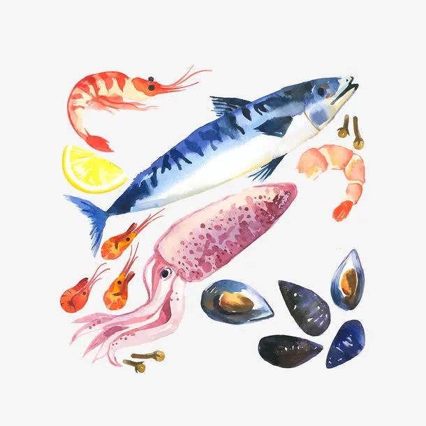 手绘海鲜食材素材免抠