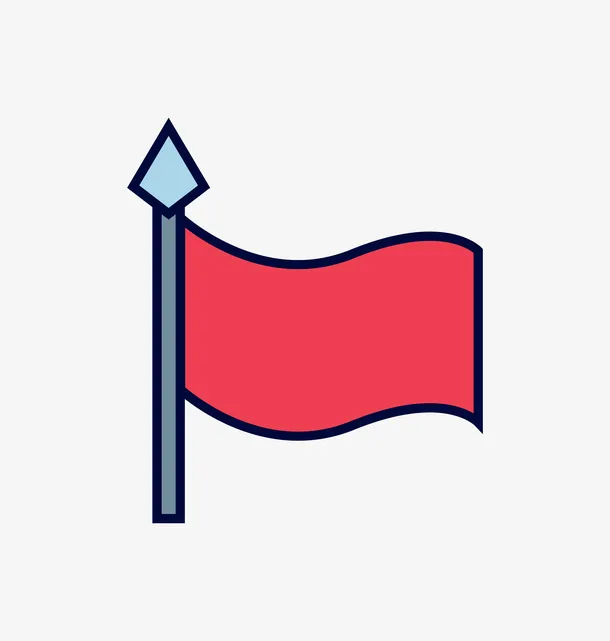 一面红色旗子手绘图免抠