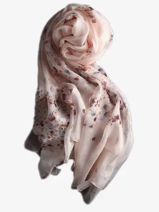 春秋印花真丝丝巾女免抠