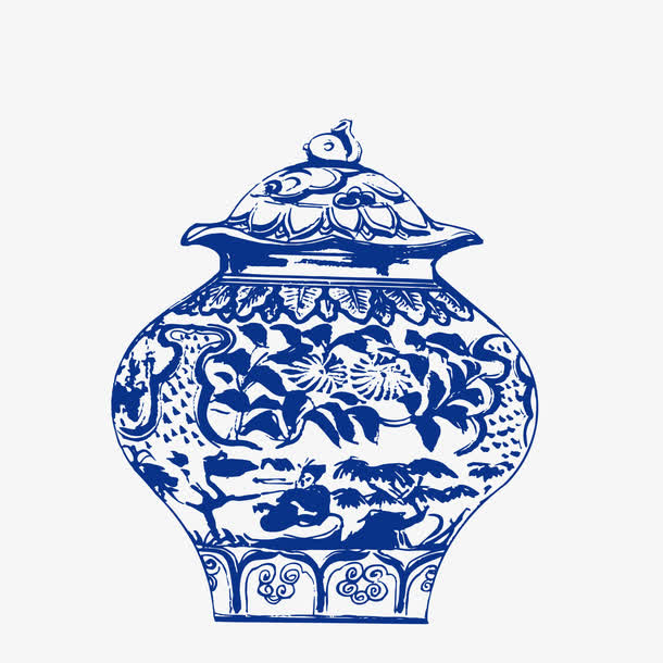青花 花纹 古典纹样 蓝色 云免抠