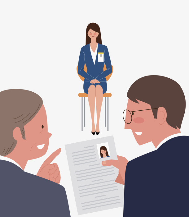 女人面试手绘插画免抠