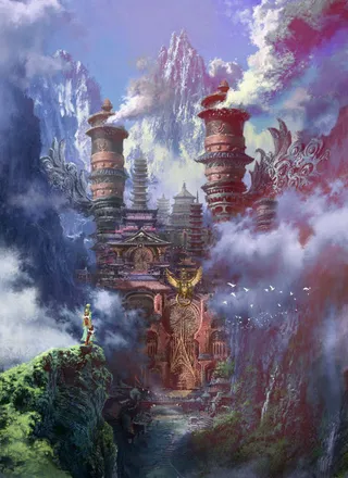 古老城堡建筑云雾缭绕免抠