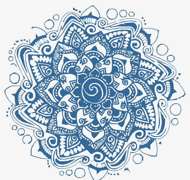 矢量青色花纹免抠