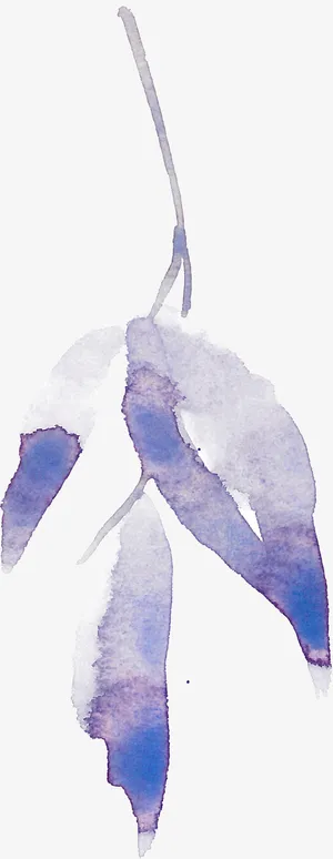 淡紫色水粉彩绘叶子素材免抠