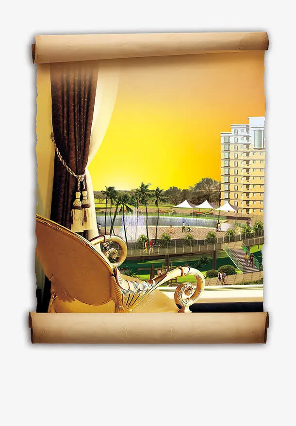 地产羊皮画卷免抠