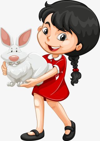 女孩手抱兔子免抠