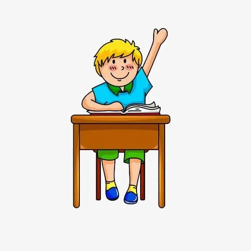手绘卡通男孩上课举手素材免抠