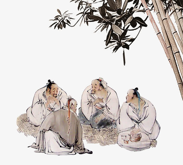 手绘席地而坐的人们免抠