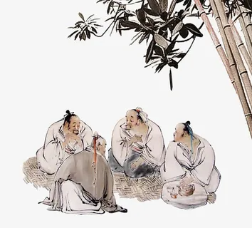 手绘席地而坐的人们免抠