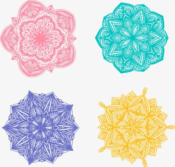 四色曼陀罗浮雕花免抠