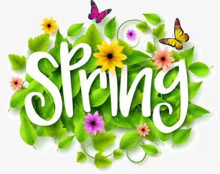 手绘春天绿色花藤蝴蝶字母免抠