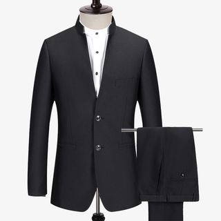 修身青年立领西服免抠