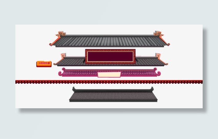 棕色中国风屋顶装饰图案免抠