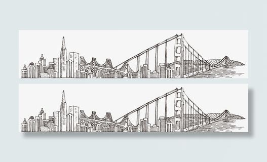 手绘城市风景banner矢量素材