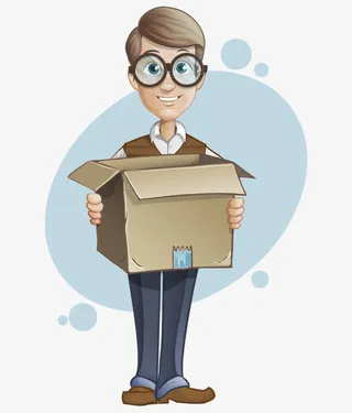 卡通手绘戴眼镜抱纸箱男人免抠