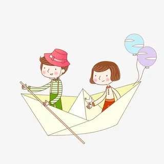 纸船男孩女孩免抠