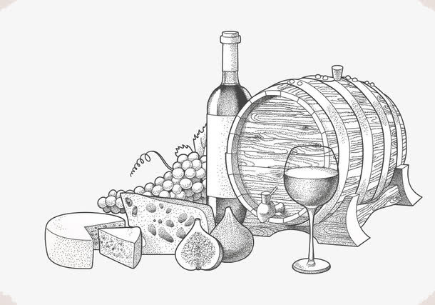 手绘葡萄酒插画免抠