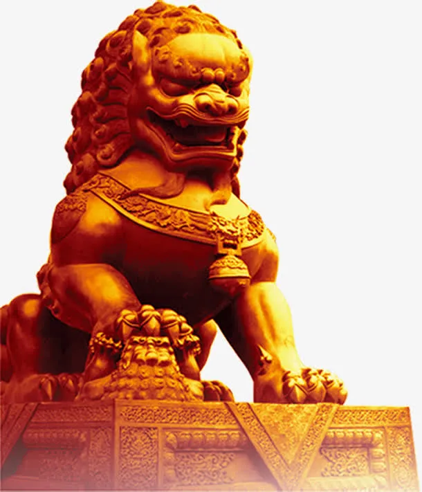 金色狮子雕塑党建免抠