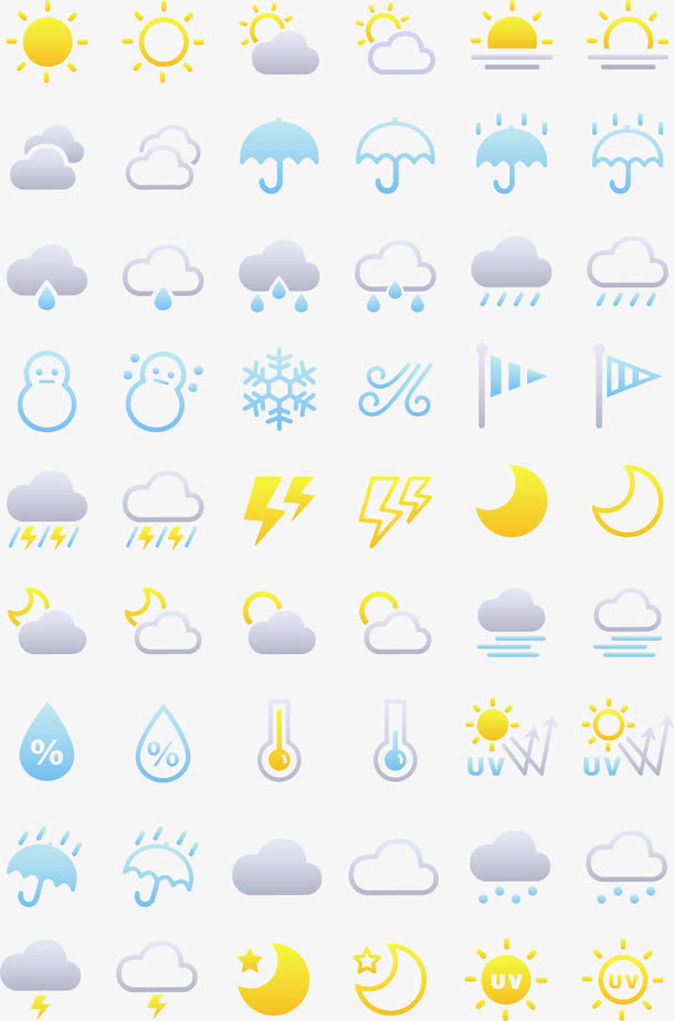 手绘简洁天气图标免抠