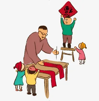 卡通老人在写对联免抠