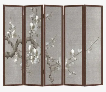 中式半透明落地屏风免抠